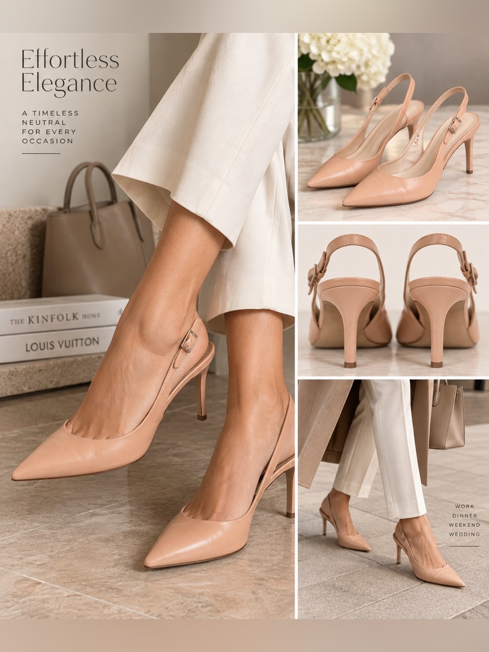 Theory Nude Leather Pointed Toe Slingback Pumps 38 US 8 Italy